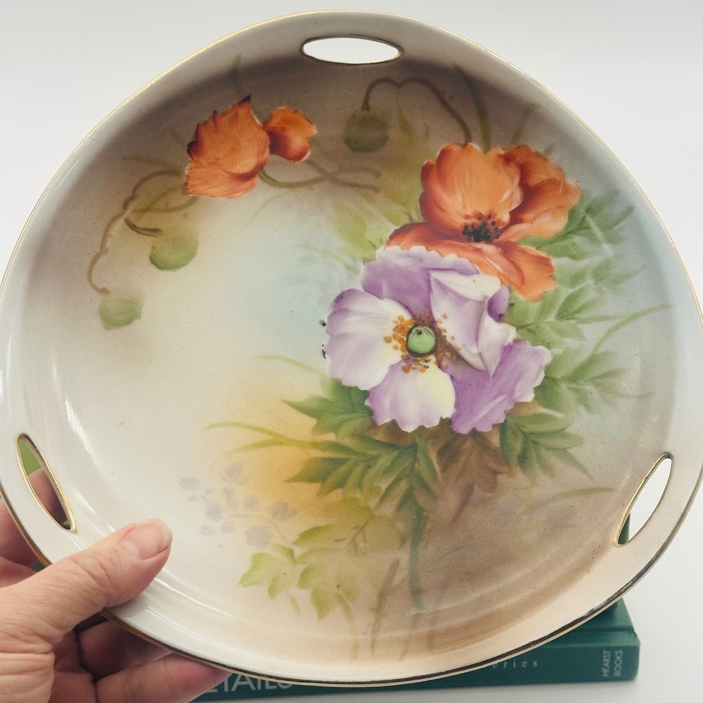 Vintage Hand Painted Floral Poppy Porcelain Plate Gold Trim 10" Made in Japan - Picture 2 of 5